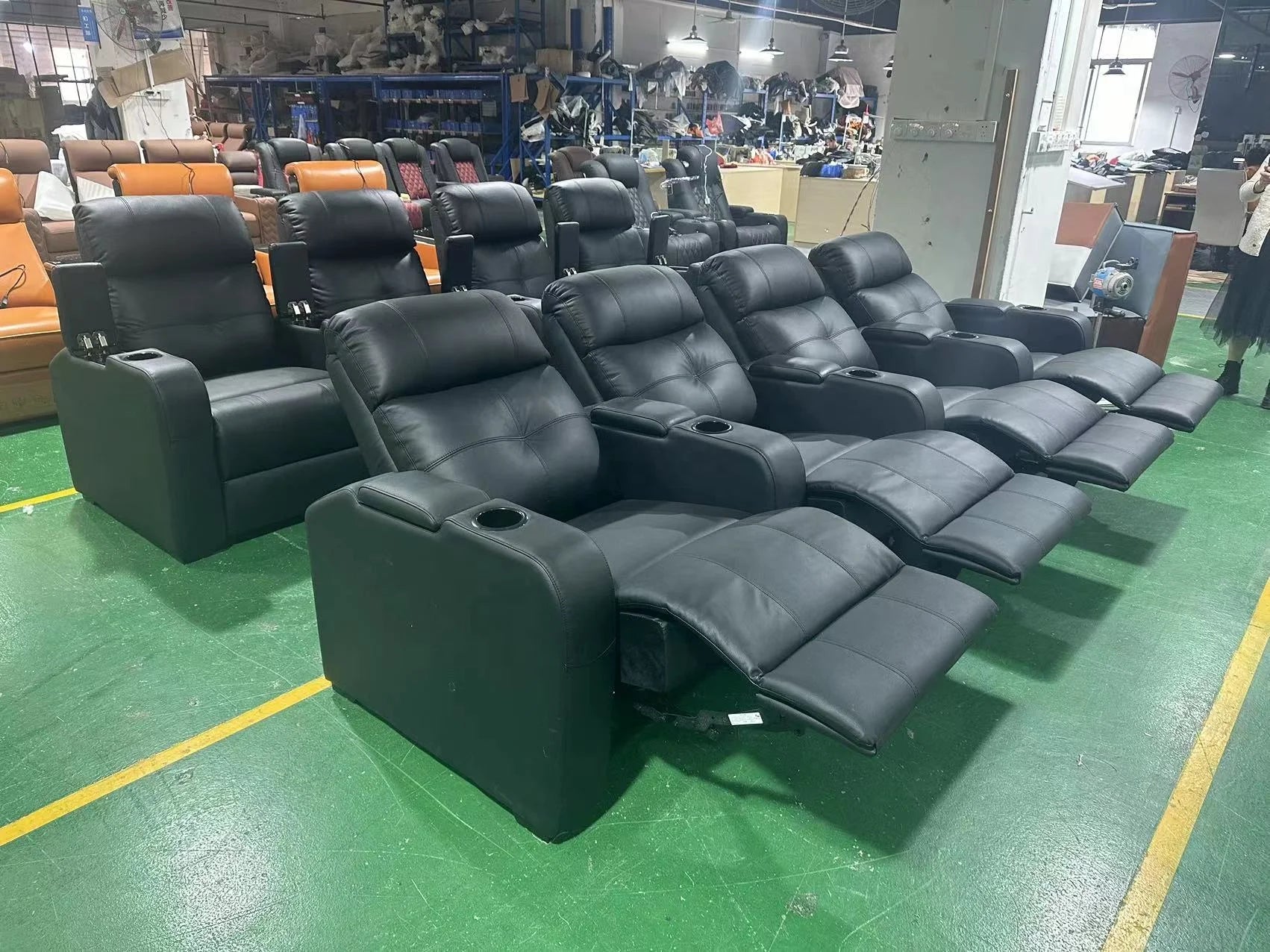 Wholesale luxury home theater seating furniture real leather recliner chairs power headrest movie sofa with massage
