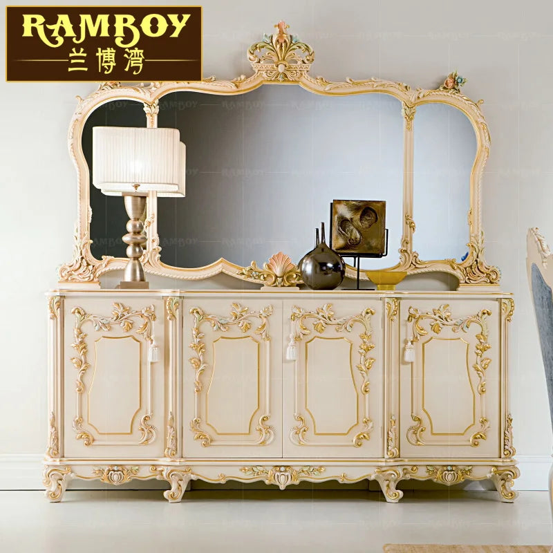 European solid wood side cabinet French luxury carved painted cabinet Villa restaurant storage cabinet furniture