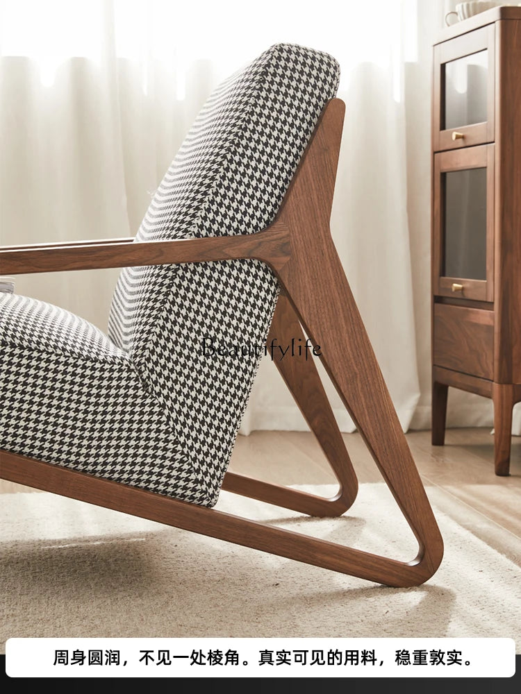 Wooden Lounge Chair Simple Modern Living Room Backrest Couch Black Walnut Balcony Leisure