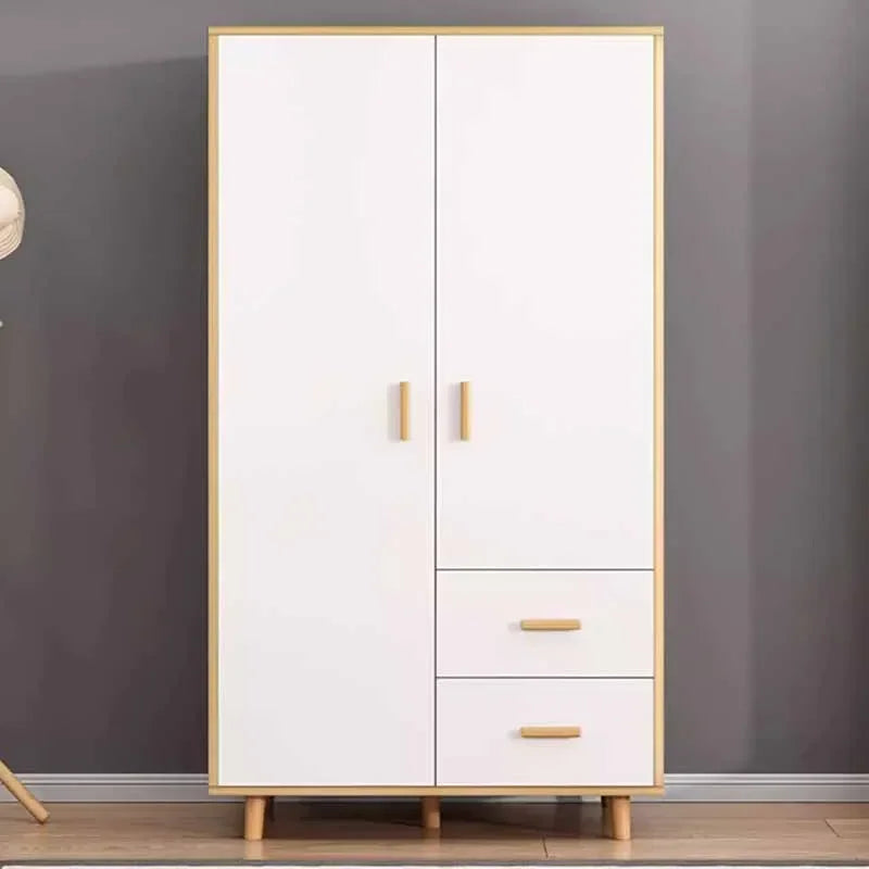 Two-Door Wood Wardrobe – Waterproof, Heavy-Duty Organizer in Korean Style, Nordic Bedroom Furniture