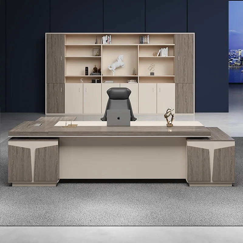 Modern L-Shaped Metal Office Desk with Drawers