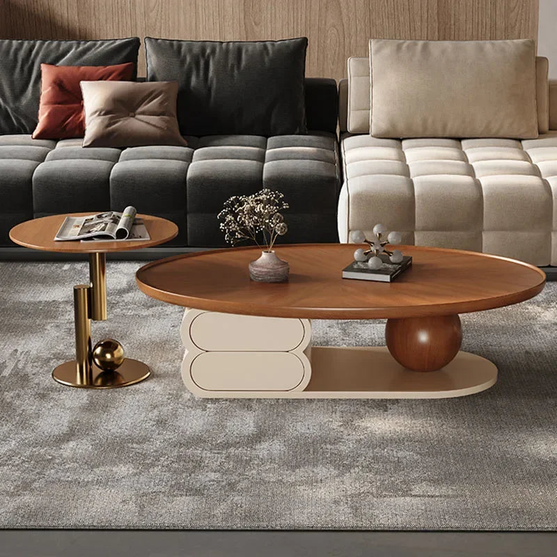Retro Modern Coffee Table—Nordic Walnut Cabinet,