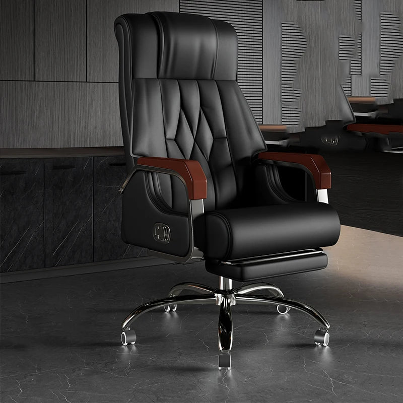 Adjustable Black Office Chair with Swivel, Leather Upholstery