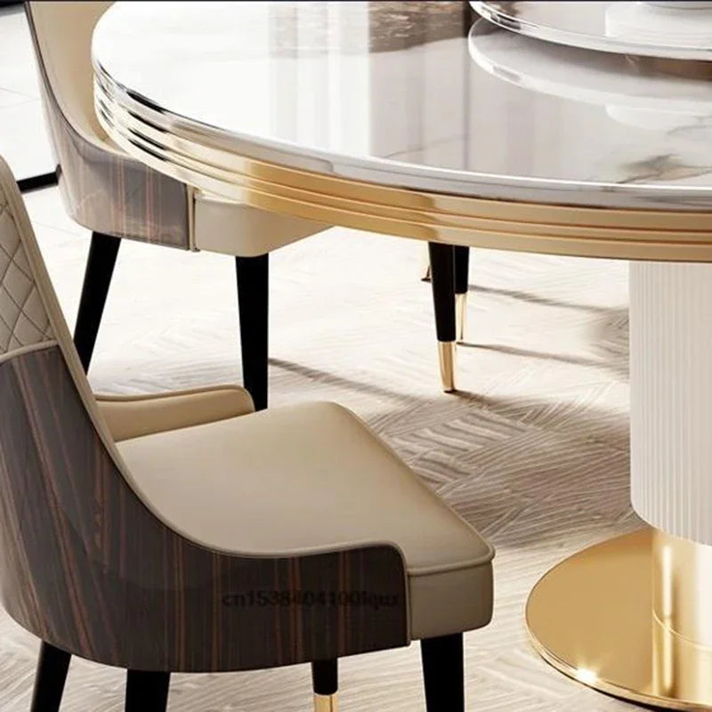 Dining Room Turnertable Delicate Texture Desk Top Round Shape For Kitchen 1.8meters Thick Marble Table With Runner Luxury Style