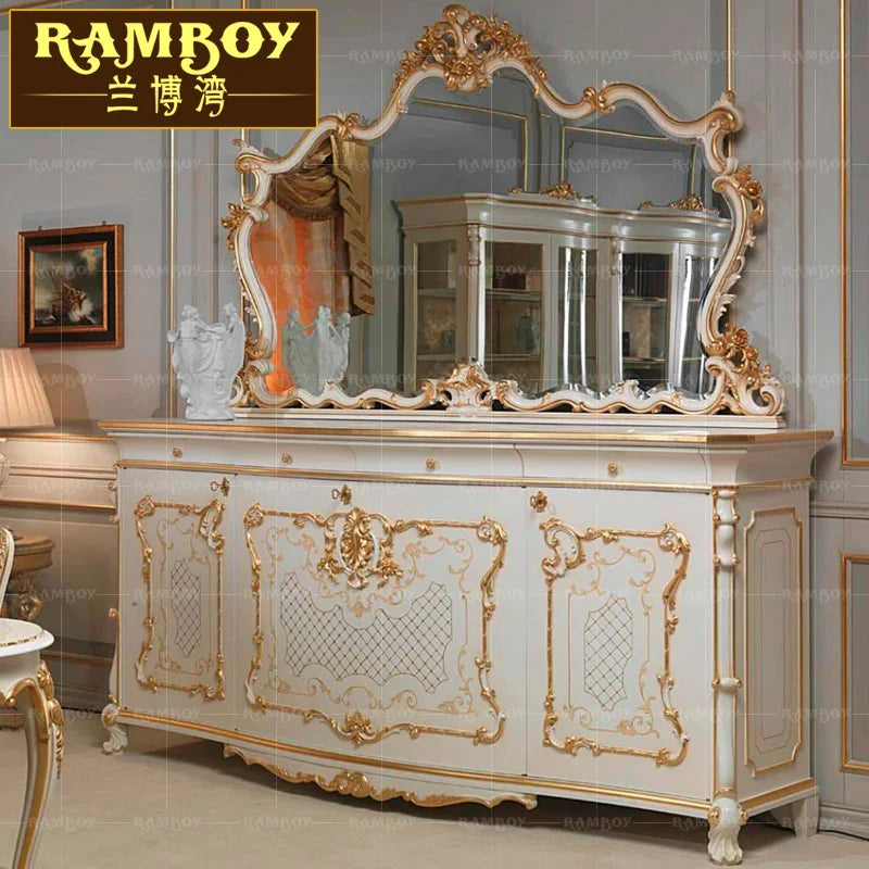 European side cabinet French style white solid wood carved restaurant tea cabinet living room locker villa custom