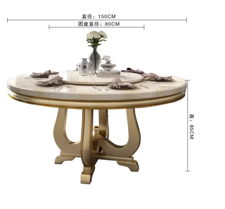 American Light Luxury Solid Wood & European Marble Round Dining Table – Luxury Villa Table & Chair Set