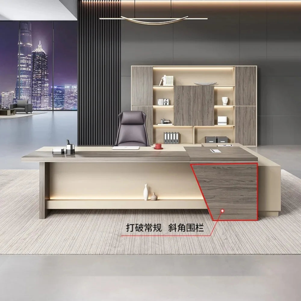 Wooden Office Desk Modern Computer Drawers Writing Storage Executive Console L Shaped Desktops Mesa De Escritorio Furniture