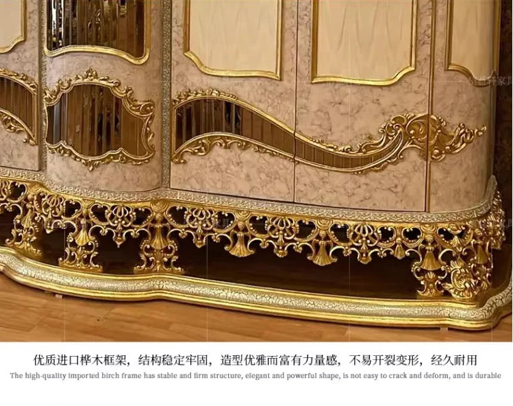 European Style Solid Wood Wardrobe – Hand-Carved, French Luxury, Multi-Door Customizable