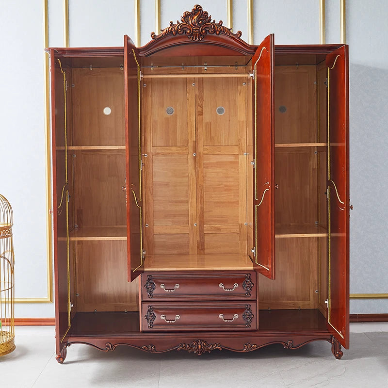 European Style Solid Wood Wardrobe – American Villa Design, Carved, Luxury Retro Bedroom Storage