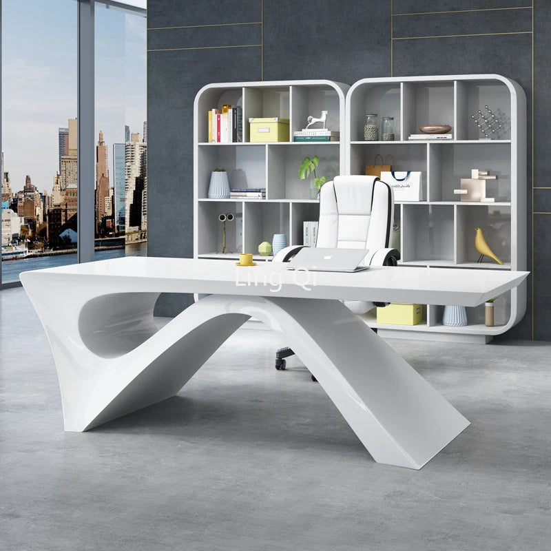 Designer Long Straight Office Desk White Vanity Girl Boss Drafting Computer Desks Cute Reception Bureau Meuble Home Furniture