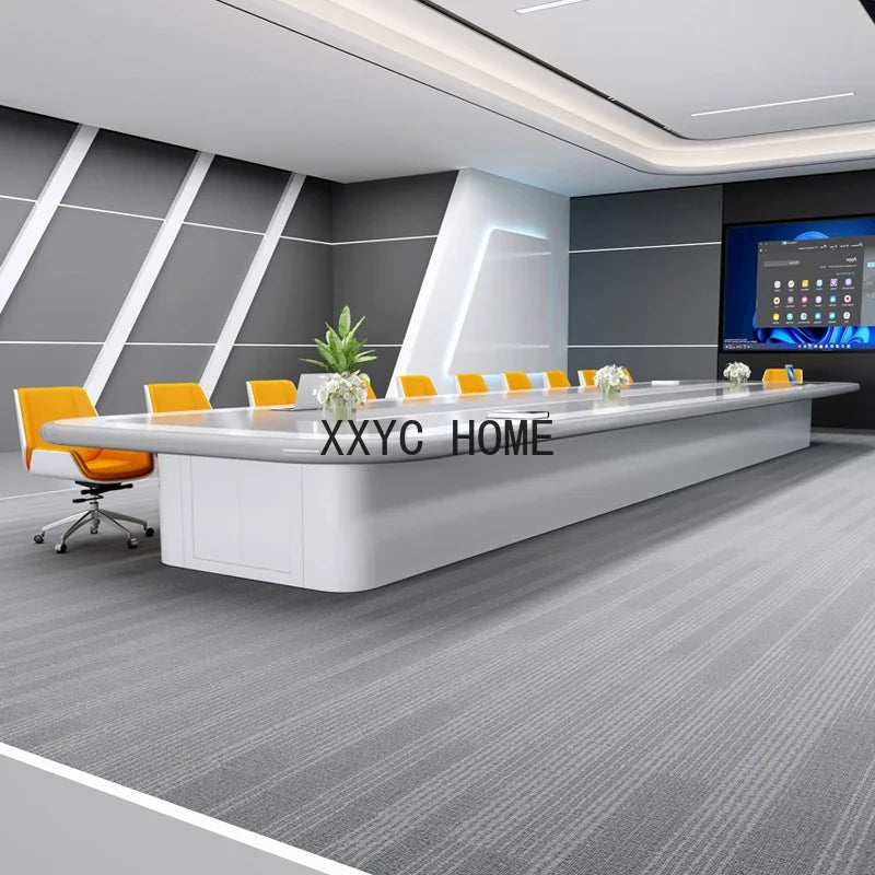 White Paint Conference Table Long Table High Sense Large Office Technology Style Conference Table