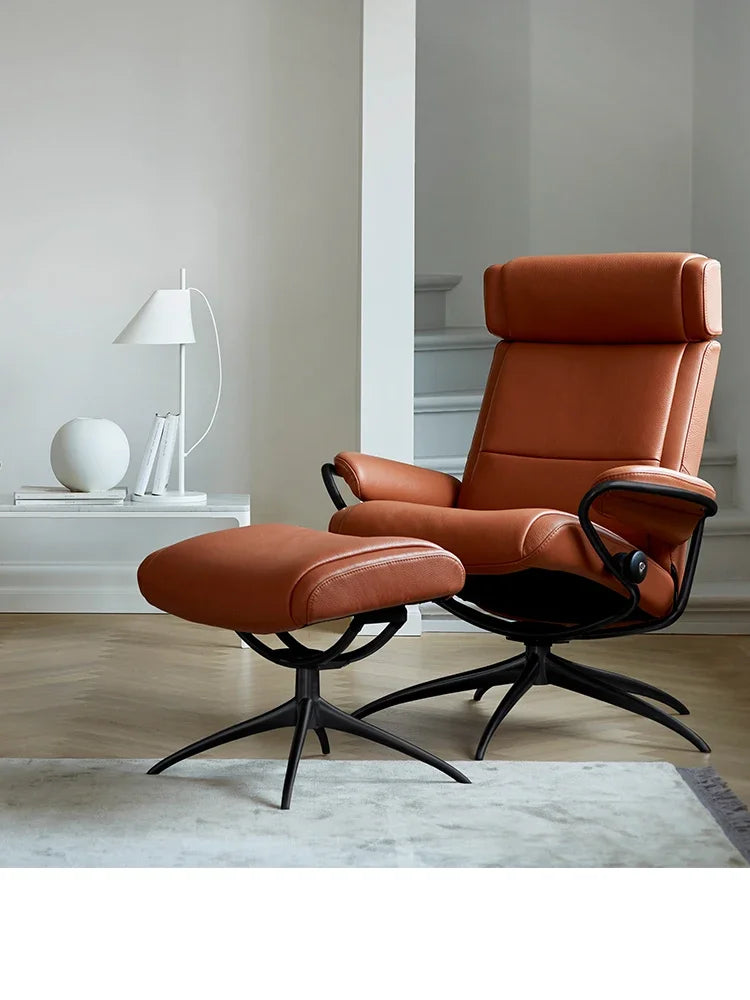 Fashion high backrest leather light luxury chair with pedal lazy leisure living room bedroom