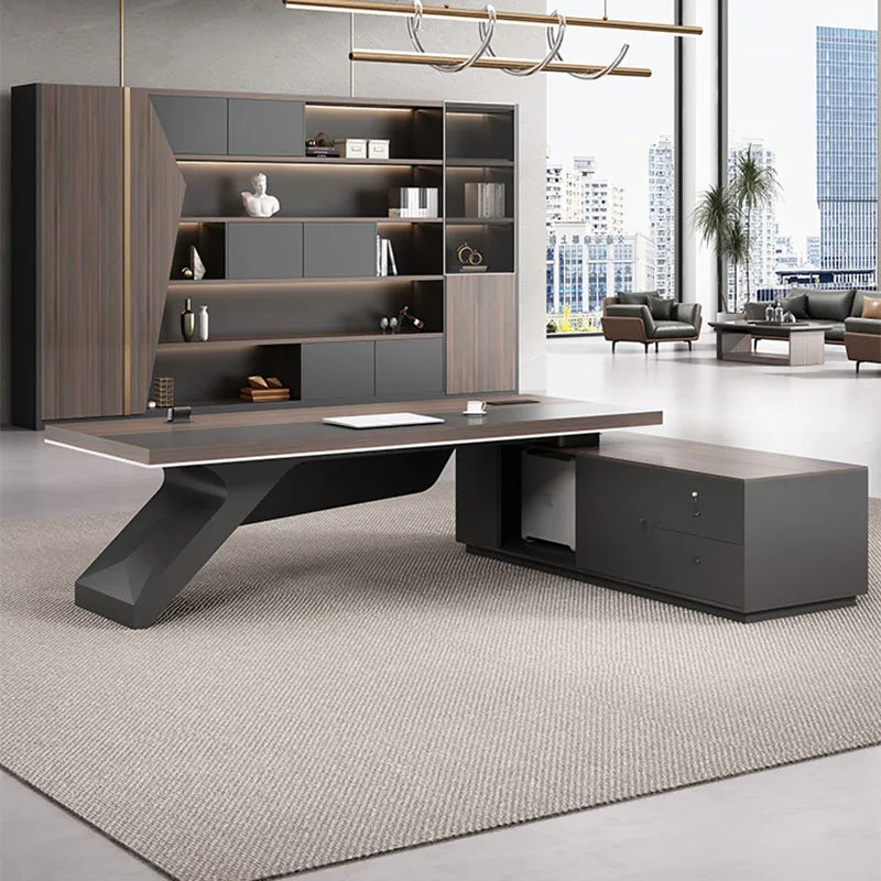 Luxury Mid-Century Black L-Shaped Executive Desk