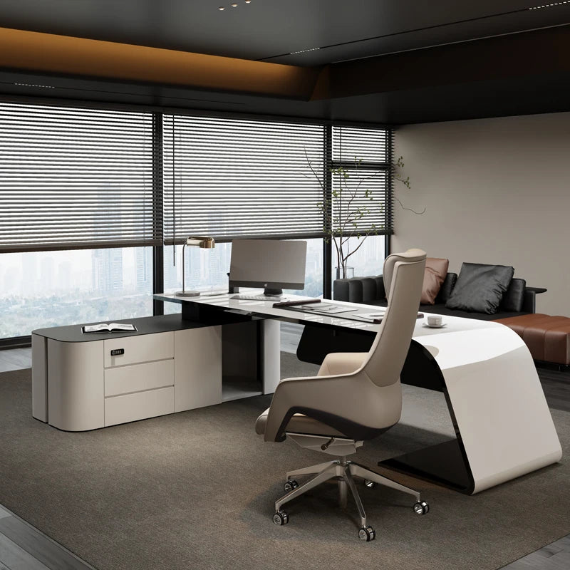 Executive L-Shaped Office Desk, Study Console Desk with Seating, Reading Table,Office Furniture
