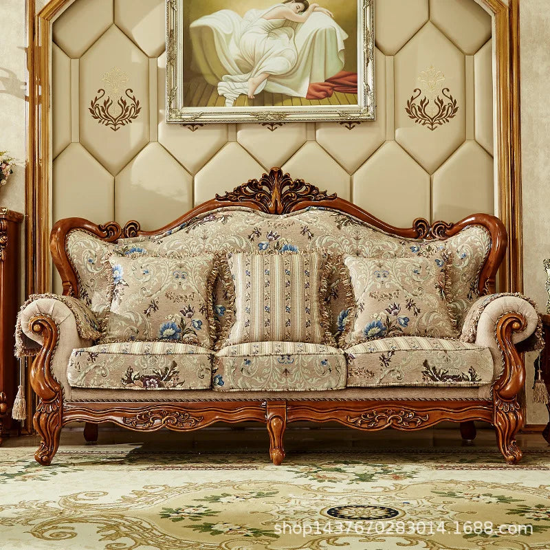 European-style fabric sofa, disassembled for easy washing. Luxurious design for large villa living rooms, featuring solid wood and American-style craftsmanship.