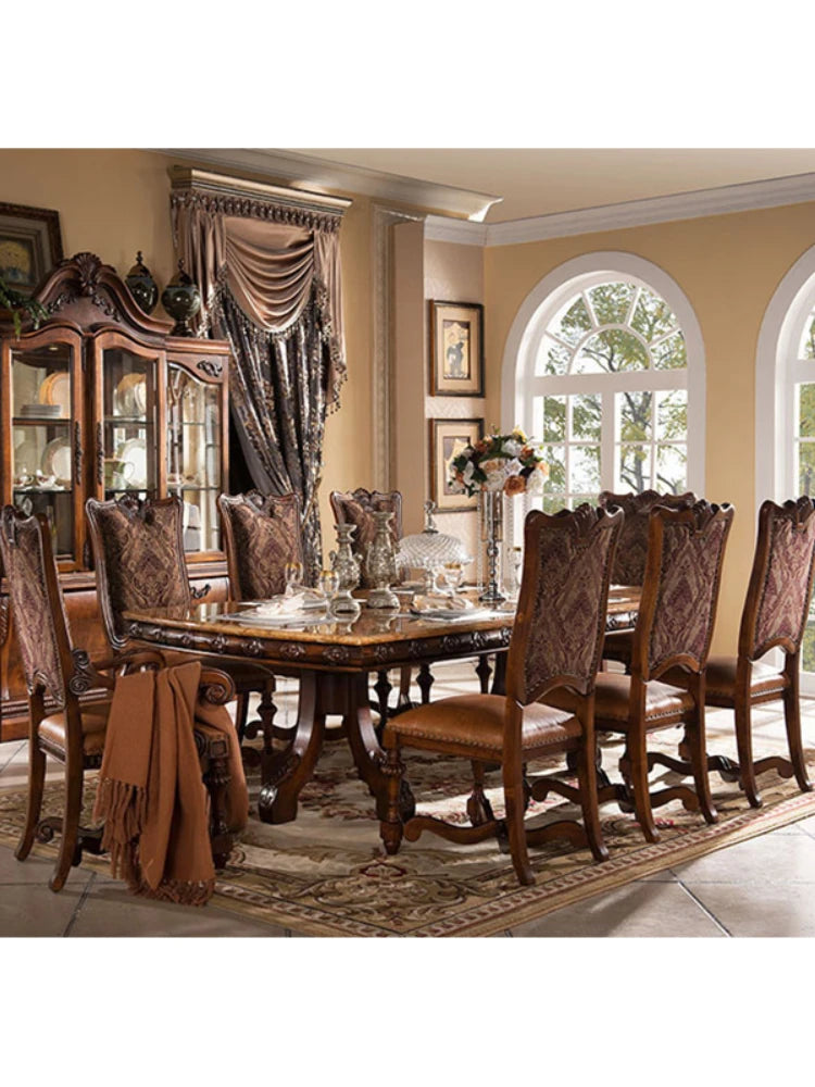 High-Quality Antique European Dining Table Set—French and Italian Hand-Carved Marble