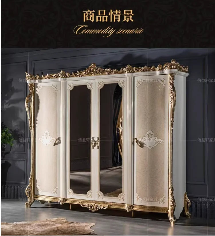 European-Style Carved Wood Wardrobe – Six Doors, French Villa Design, Custom Luxury Storage