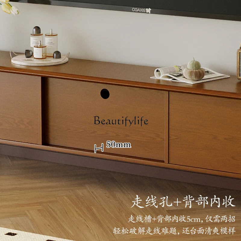 Retro Solid Wood Nordic Small Apartment Coffee Table TV Stand Combination Teak Furniture