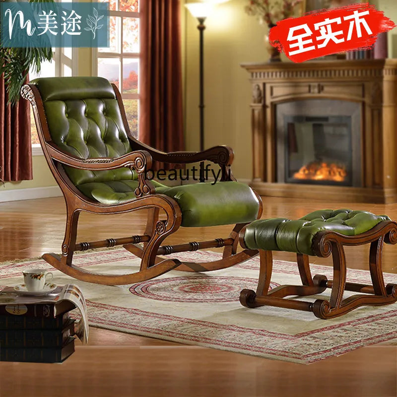 American Retro Recliner; Casual Leather Rocking Chair