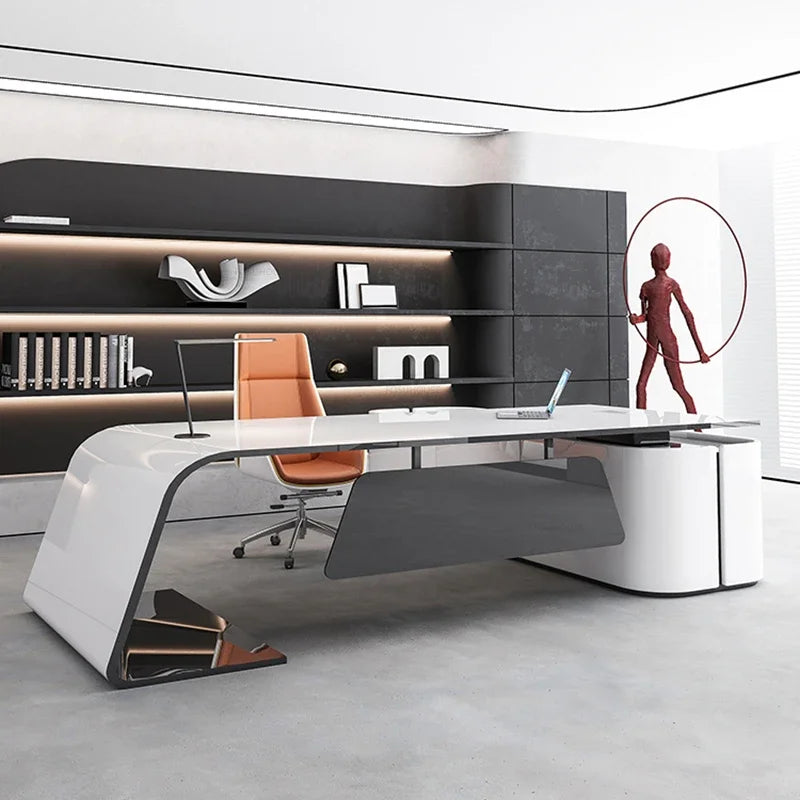 Advanced Paint Office Desk – Designer High-End Boss Desk, Creative White Manager & Executive Table