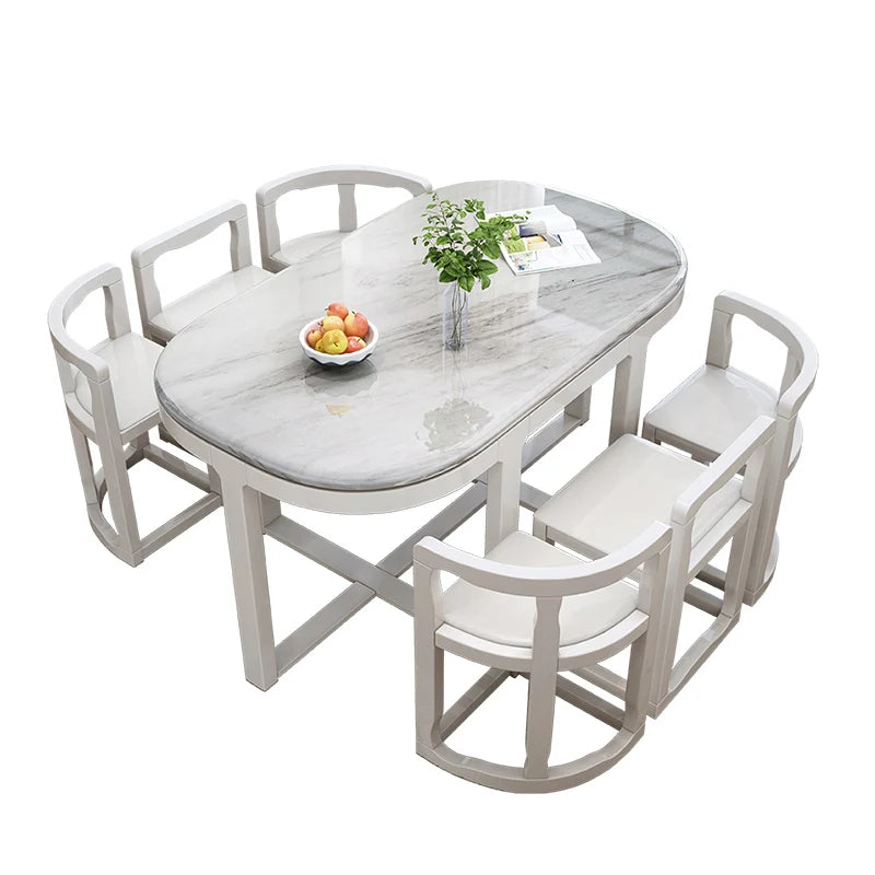 Wooden Modern Dining Room Set – Large Kitchen Console Table with 6 Chairs