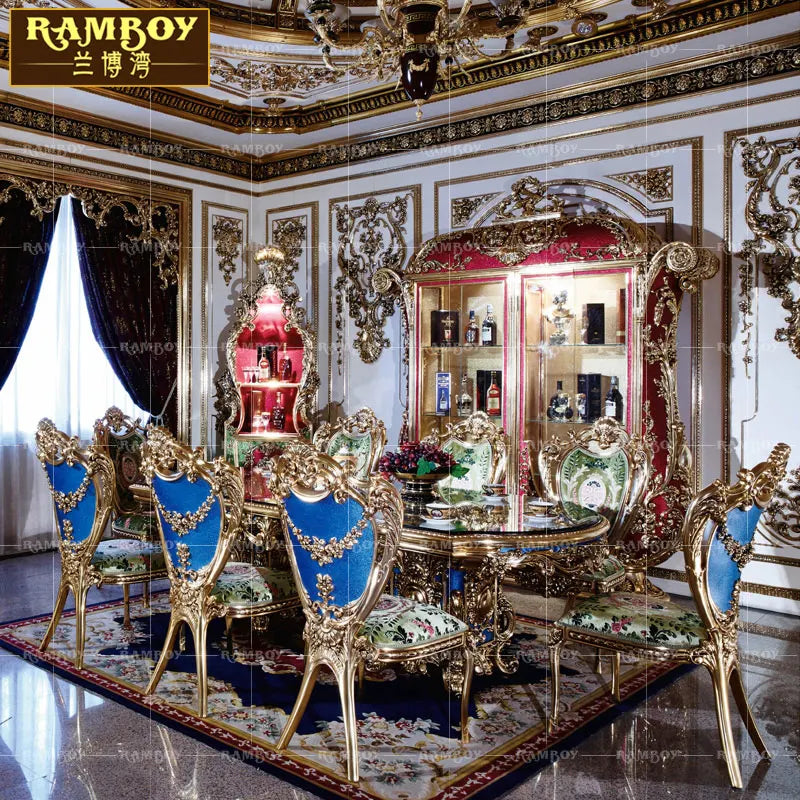 Luxury European Heavy Industry Dining Set – Carved Solid Wood Table and Chairs