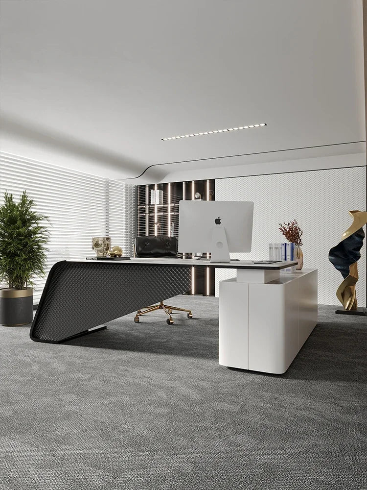 Italian minimalist designer rock slab desk workbench living room large computer