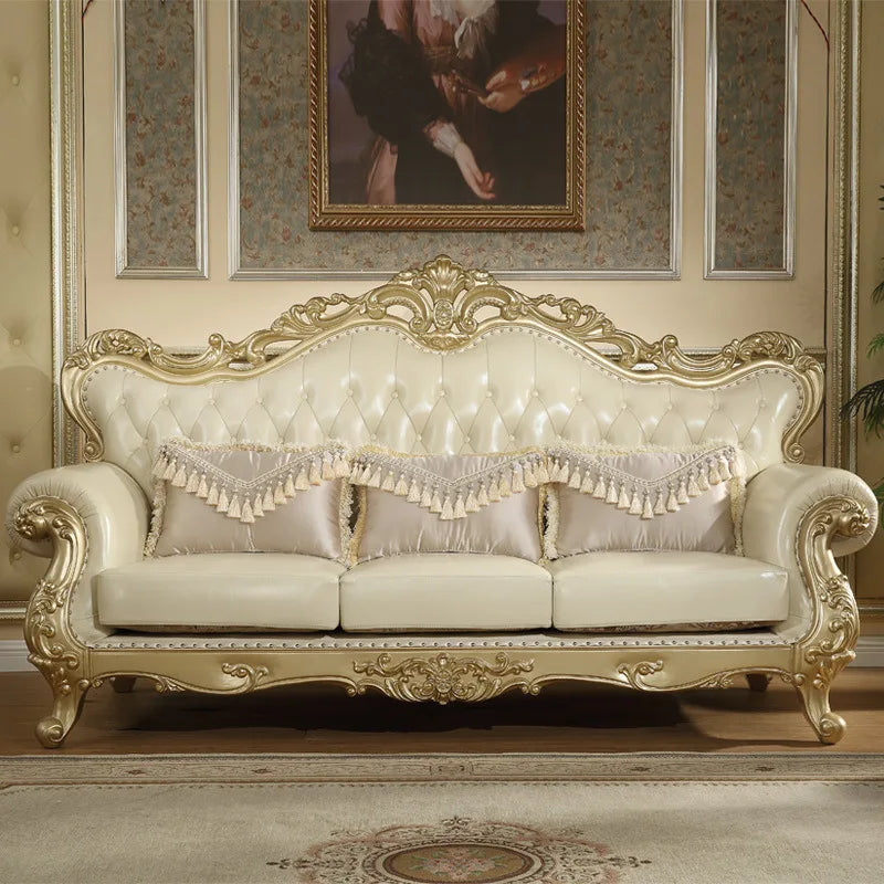 Customized European Leather Sofa – Luxury Villa Furniture in First Layer Cowhide, 123 Modular Design