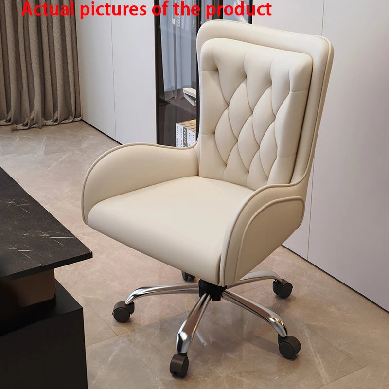 Nordic Luxury Leather Swivel Computer Chair Comfortable Lounge Chair Ergonomic Armchair Living Room Backrest Office Chair
