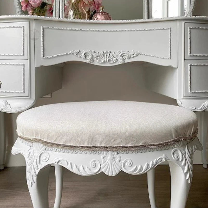 White Aesthetic Luxury Wood Makeup Table with Drawers