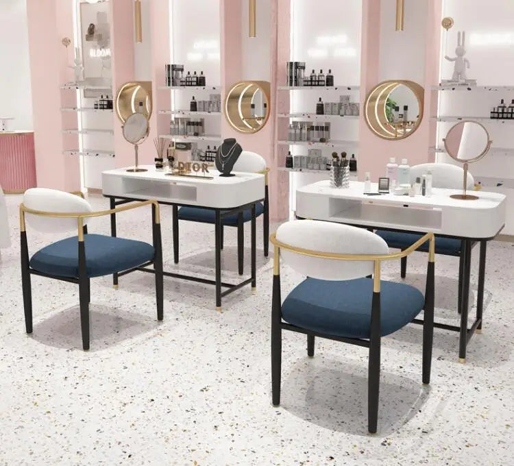 Manicure Table and Chair set modern Internet celebrity single and double person Manicure table Marble with socket vacuum cleaner