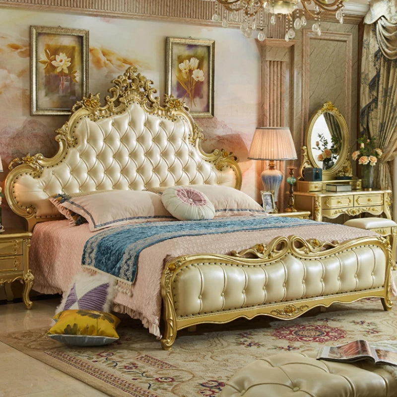 European modern designer king-size bed frame in luxury leather, perfect for master bedrooms.