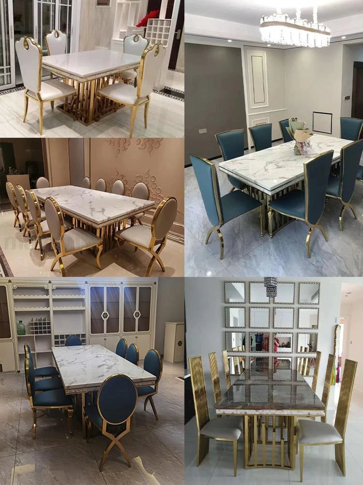 Luxury White Marble Rectangular Dining Table and Chair Set –