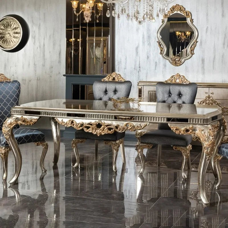 European dining table and chair combination palace solid wood dining table villa restaurant long table furniture