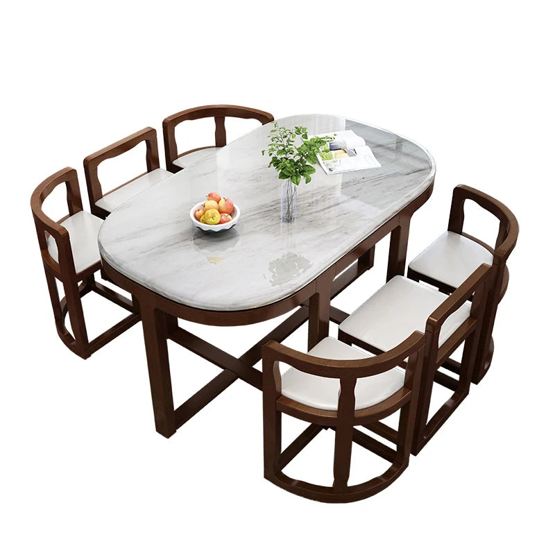 Wooden Modern Dining Room Set – Large Kitchen Console Table with 6 Chairs