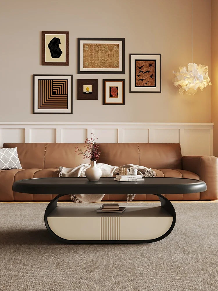 Modern cream oval coffee table