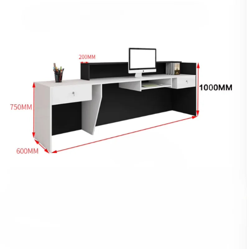 White Reception Desk with Showcase & Wooden Counter