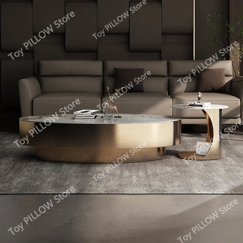 Nordic Living Room Coffee Table – Modern Oval Marble Design
