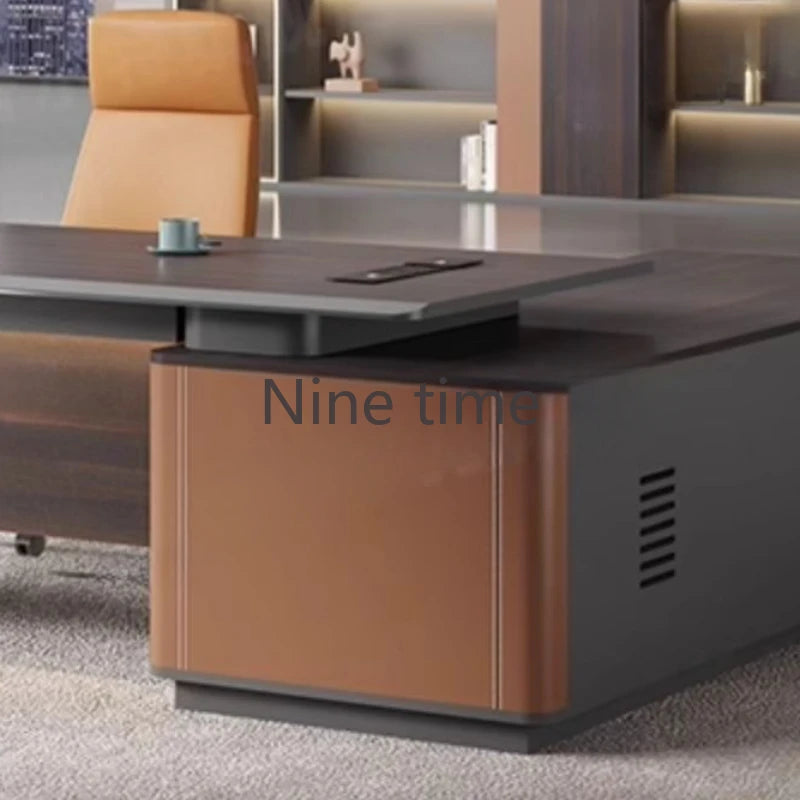 Luxury Retro Office Desks—L-Shaped Standing Monitor Organizers