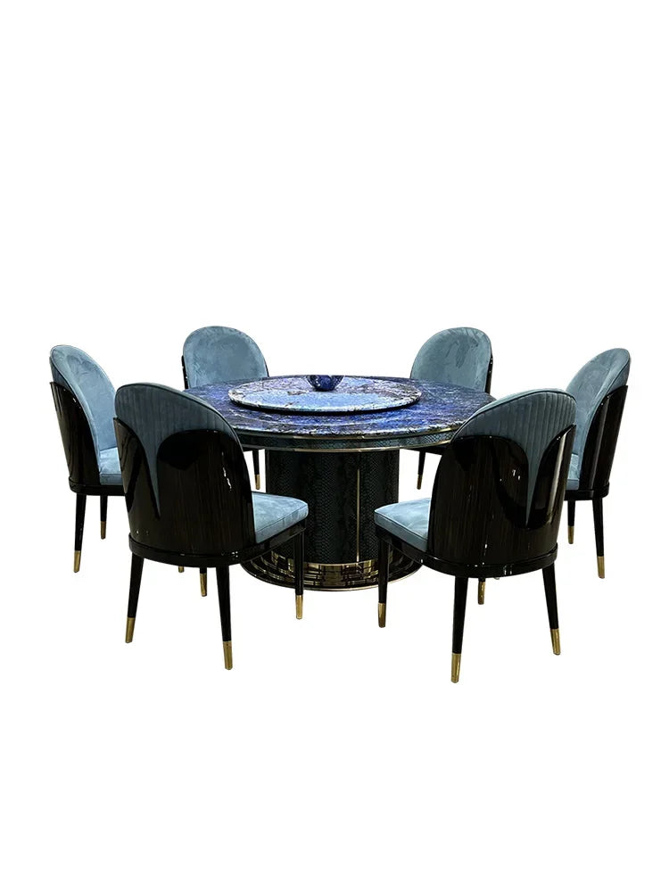 Italian light luxury marble table high-end natural luxury stone round table and chair combination