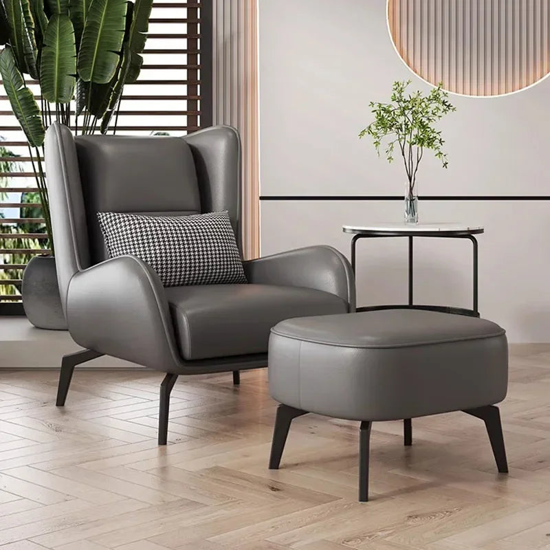 Modern Ergonomic Grey Leather Nordic Chair for Indoor Relaxation