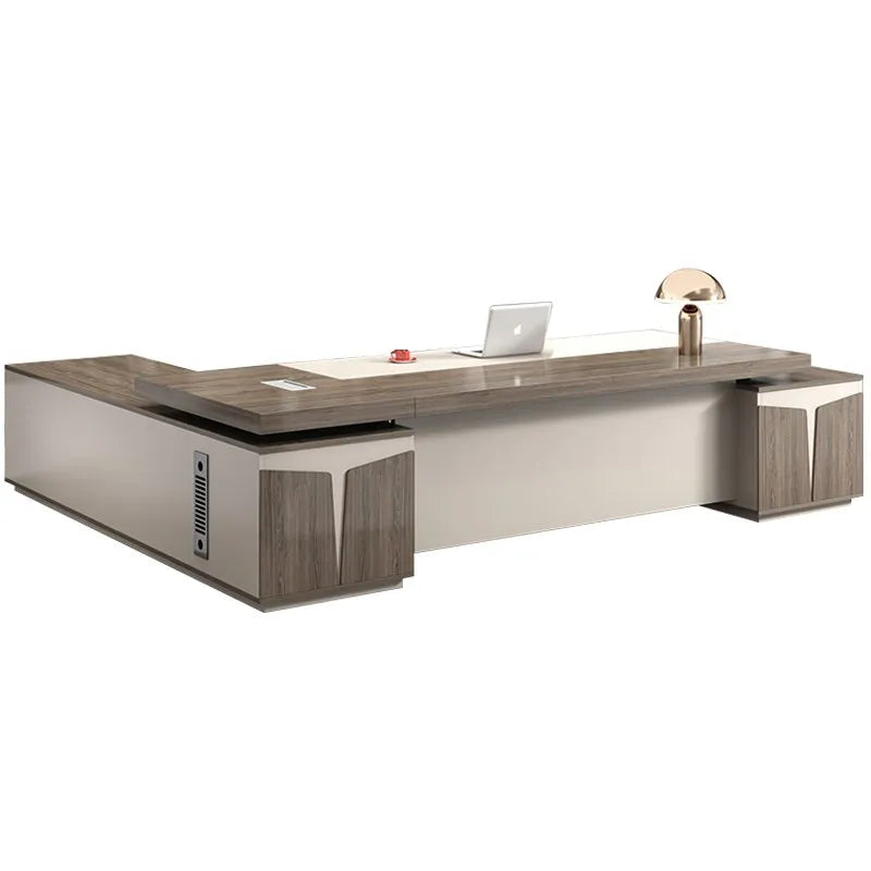 Modern L-Shaped Metal Office Desk with Drawers