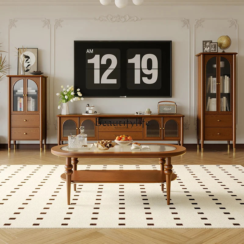 Retro Solid Wood Nordic Small Apartment Coffee Table TV Stand Combination Teak Furniture