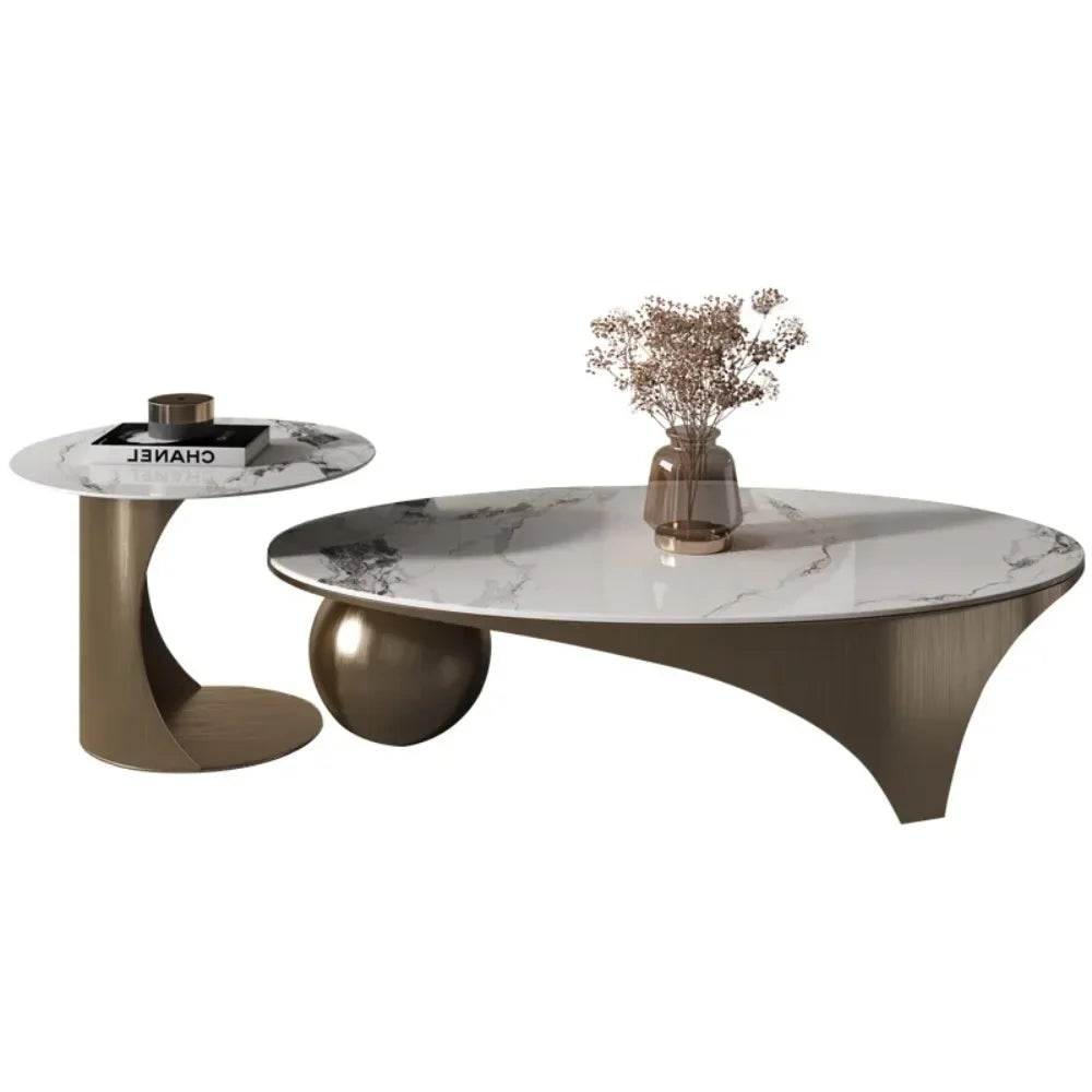 Modern Luxury Coffee Tables Marble Effect Irregular Unique Minimalist Side Table White Legs Metal Table Basse Home Furniture