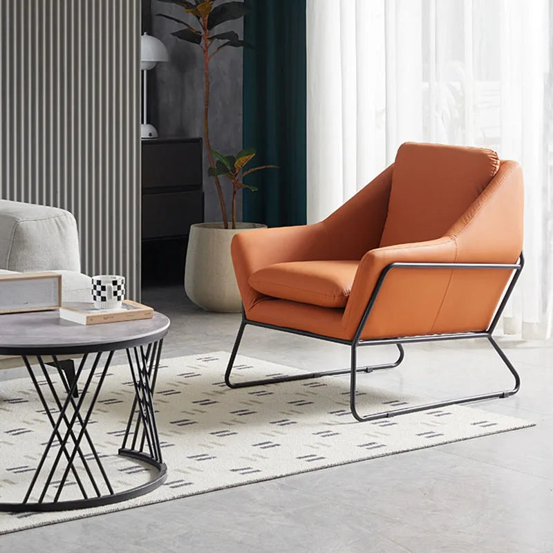 Luxury Chairs Metal Legs Leather Hand Rest Italian Design Home Room Bedroom Single Armchair Minimalist Poltrona Lounge Furniture