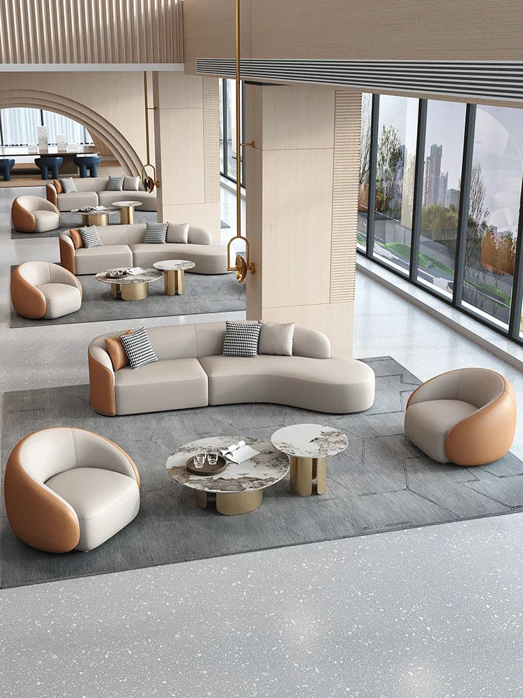 Customized arc sofa Hotel lobby VIP club rest area reception visitor arc sales office to discuss sofa.