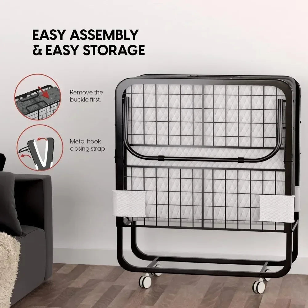 Folding Bed with 5-inch Memory Foam Mattress – Portable, 75x31 Size, for Guests