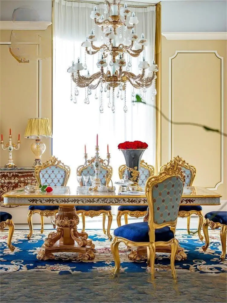 Luxury French long dining table European luxury villa restaurant solid wood carved dining table, dining table