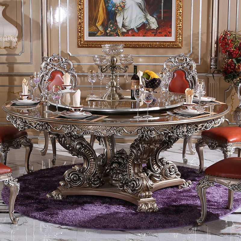 Hesha court French round dining table and chairs neoclassical European solid wood villa furniture 1.8M dining table