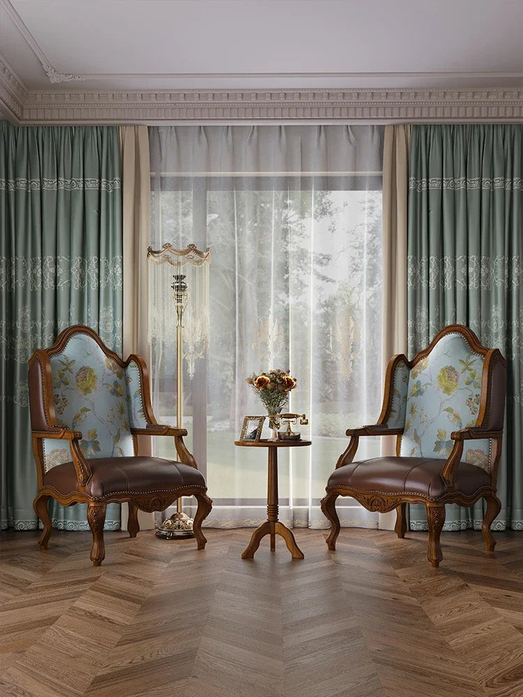 Solid wood chair top layer cowhide single person sofa chair, living room high-end backrest leisure chair